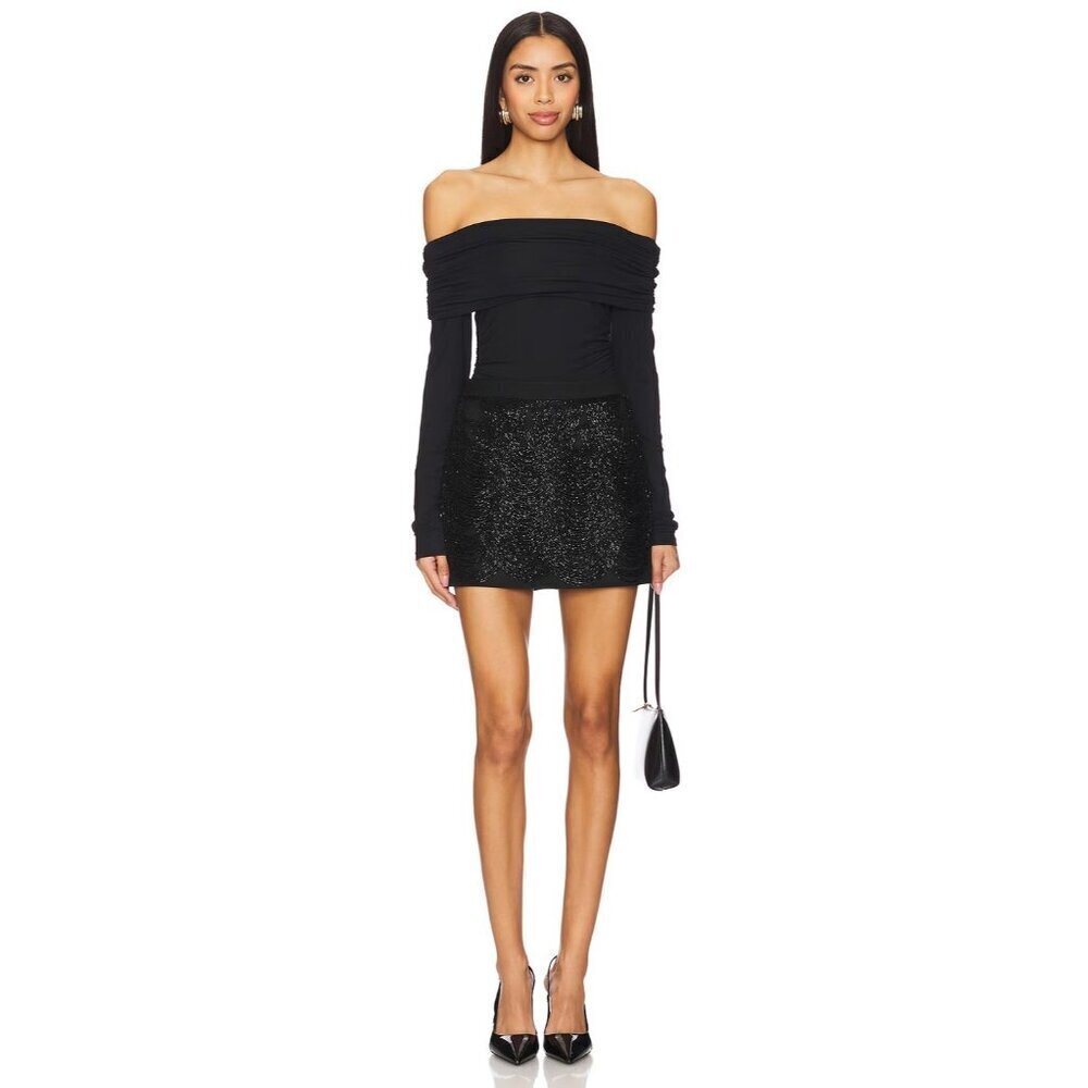 Le Superbe Pouchette Beaded Mini Skirt Dark Onyx Womens Size 8